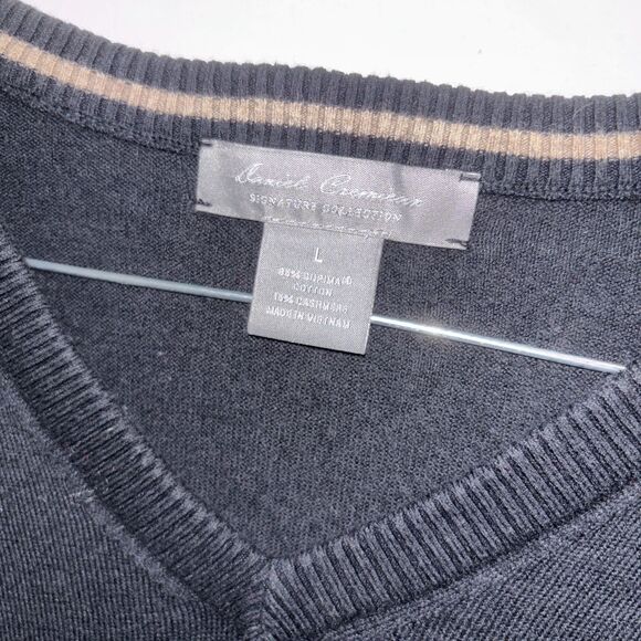 Daniel Cremieux Signature Cashmere Cotton V Neck Sweater Men L Black Long Sleeve - Picture 3 of 7